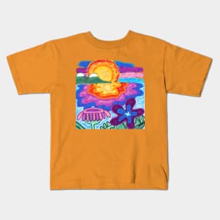 on the beach at sunset Kids T-Shirt